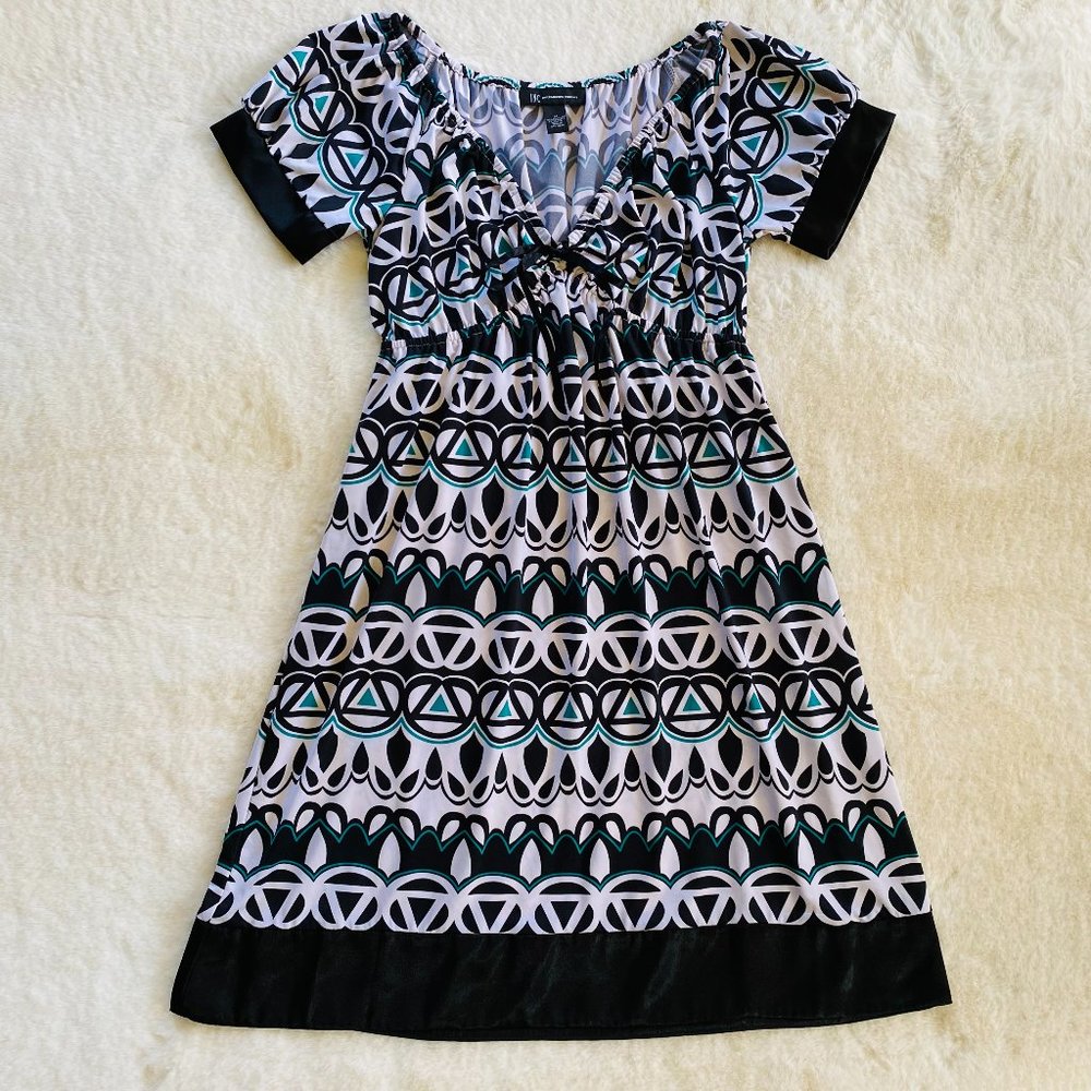 INC International Concepts Geometric Print Dress size M black, green, white